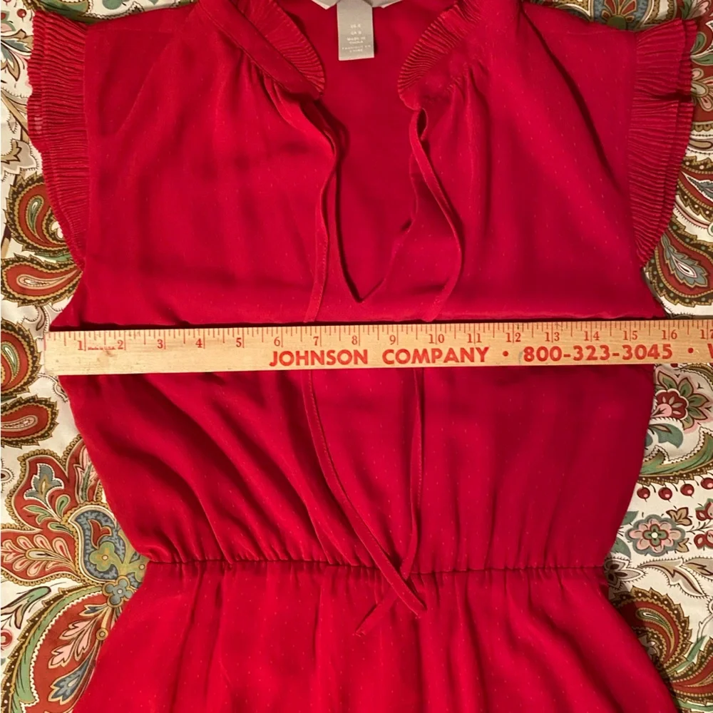 H&M red dress mini length cap sleeves elastic waist flowing material size 0 - Picture 13 of 15